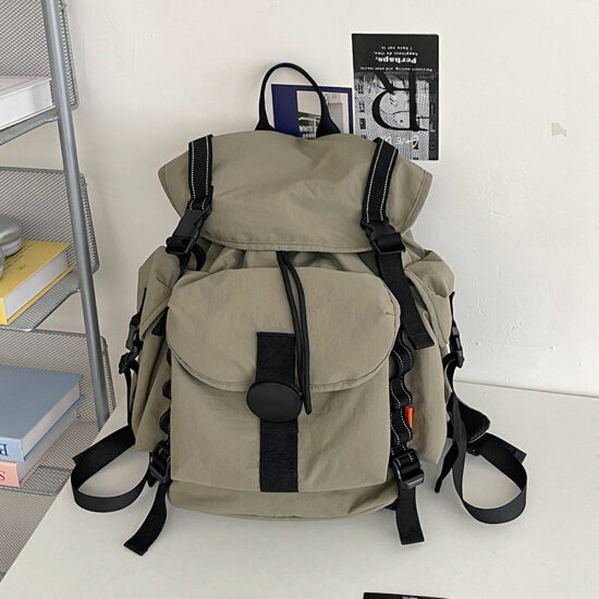 2025 utility drawstring backpack with flap cover for travel and hiking