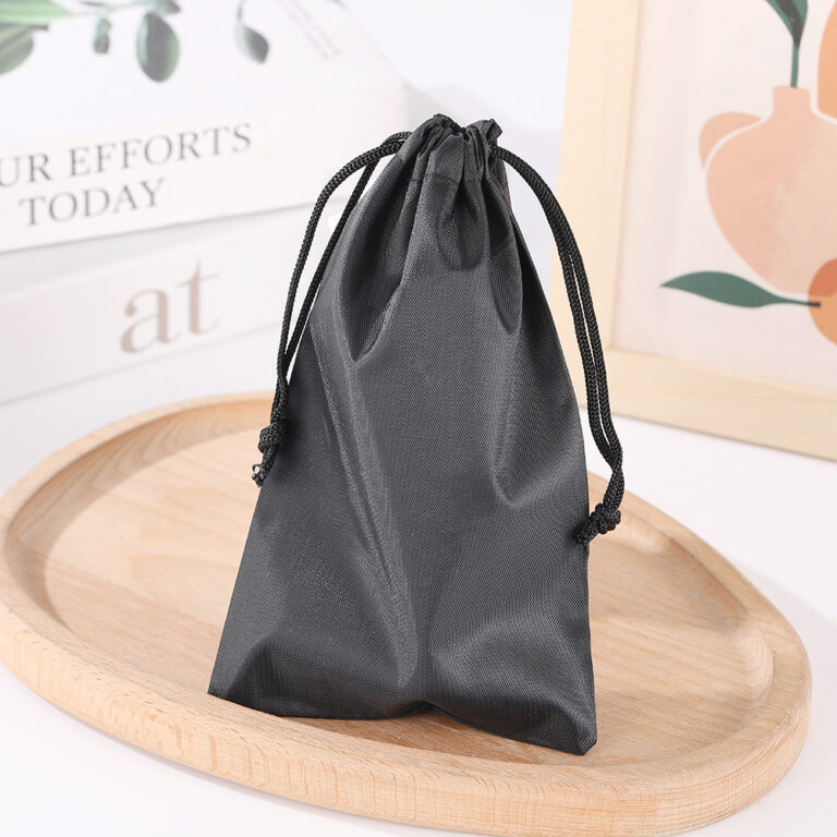 Black Oxford Fabric Drawstring Bag for Travel Underwear and Sock Storage