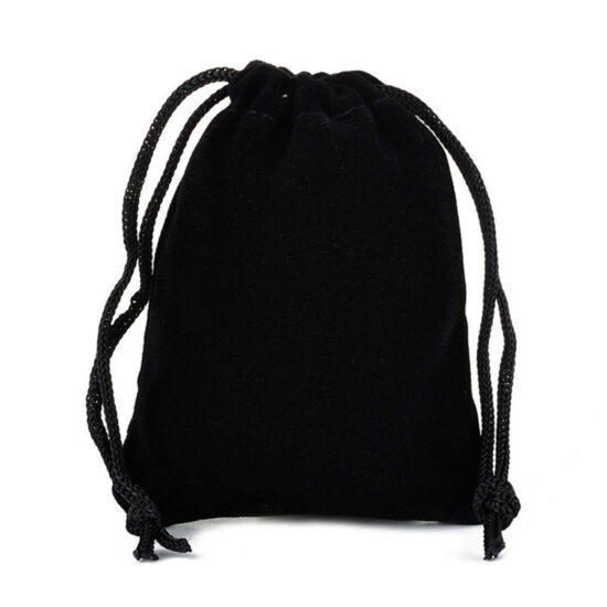 Black velvet drawstring pouch for jewelry, small gifts, or earphone storage