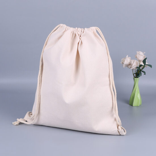Blank cotton drawstring backpack bag ready for custom logo printing