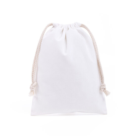 Blank white cotton drawstring pouch for eco-friendly packaging