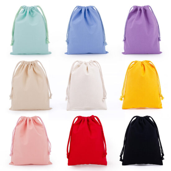 Blank white cotton drawstring pouch for eco-friendly packaging