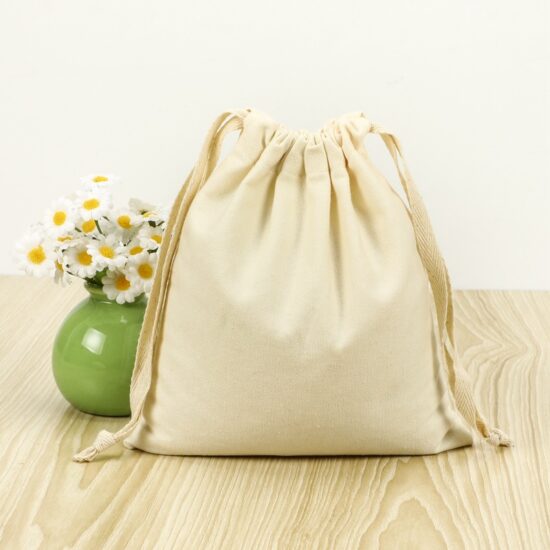 Blank linen cotton drawstring pouch for rice, millet, and gift packaging