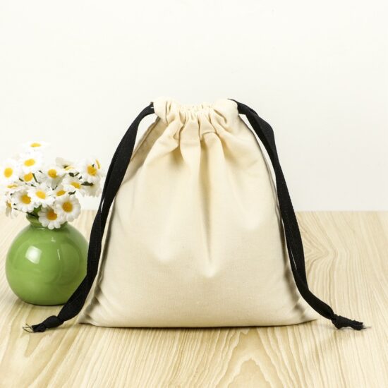 Blank linen cotton drawstring pouch for rice, millet, and gift packaging