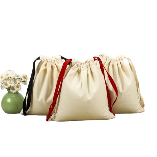 Blank linen cotton drawstring pouch for rice, millet, and gift packaging