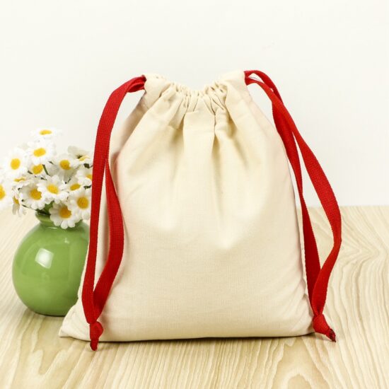 Blank linen cotton drawstring pouch for rice, millet, and gift packaging