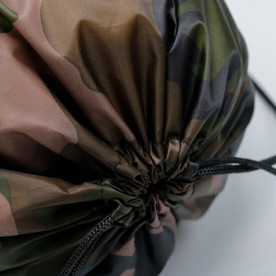Camouflage polyester drawstring backpack with custom logo option for sports and events

