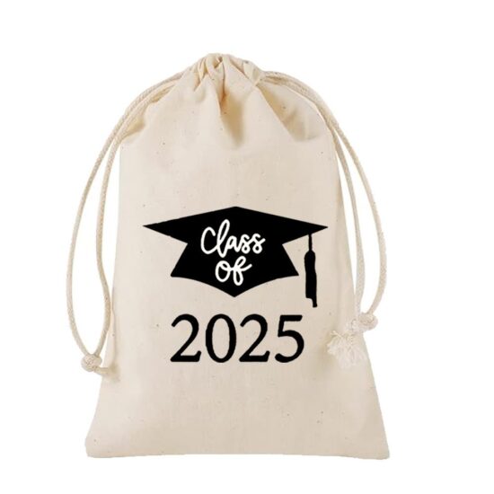 Class of 2025 graduation drawstring pouch with cap design