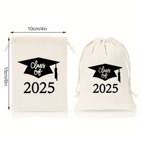 Class of 2025 graduation drawstring pouch with cap design

