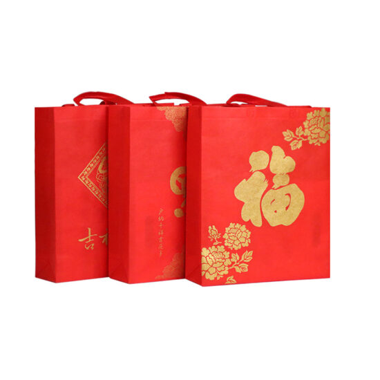 Red Chinese New Year Non-Woven Tote Bag with Fu Character for Gift Packaging