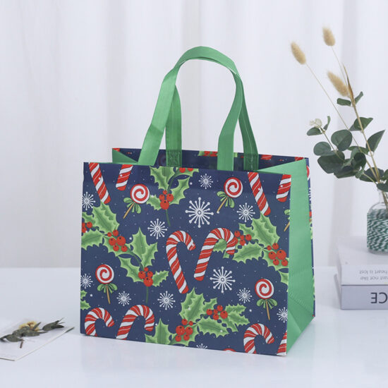 Large Christmas Non-Woven Gift Bag with Cartoon Print and Shoulder Strap