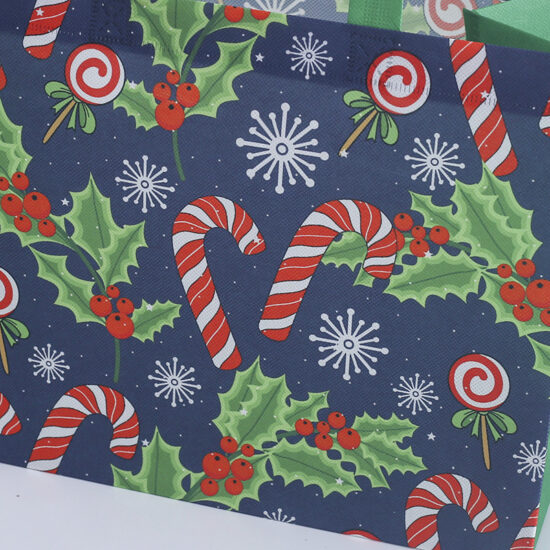 Large Christmas Non-Woven Gift Bag with Cartoon Print and Shoulder Strap