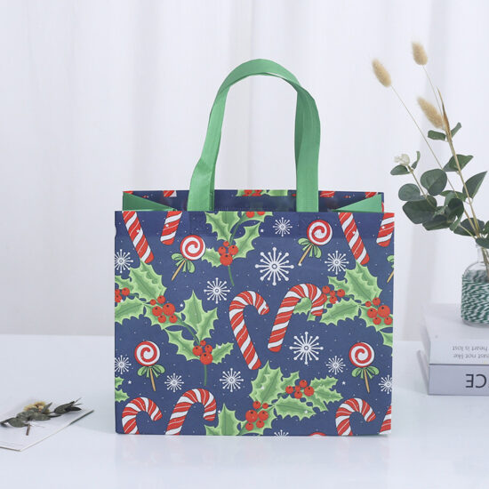 Large Christmas Non-Woven Gift Bag with Cartoon Print and Shoulder Strap