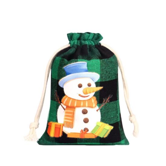 Christmas Plaid Cotton Drawstring Gift Bag for Candy & Packaging