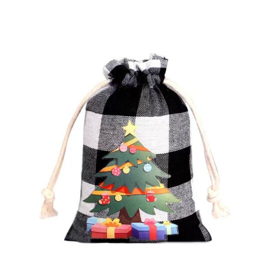 Christmas Plaid Cotton Drawstring Gift Bag for Candy & Packaging