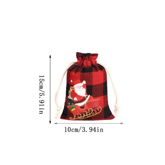 Christmas Plaid Cotton Drawstring Gift Bag for Candy & Packaging