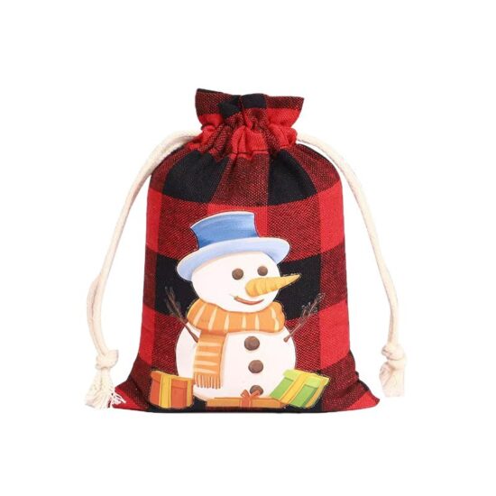 Christmas Plaid Cotton Drawstring Gift Bag for Candy & Packaging