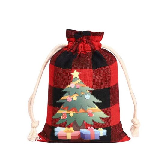 Christmas Plaid Cotton Drawstring Gift Bag for Candy & Packaging