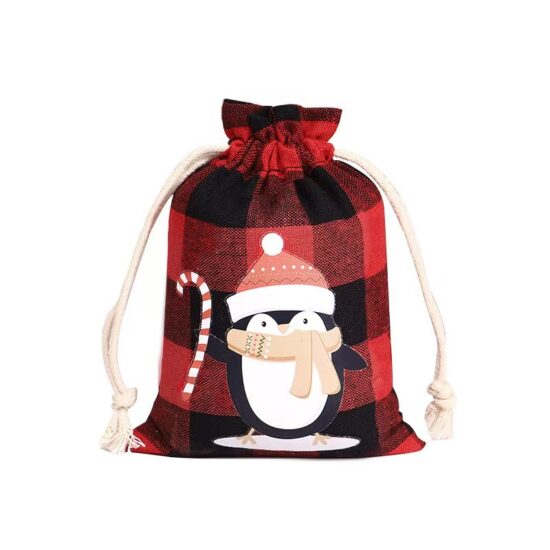 Christmas Plaid Cotton Drawstring Gift Bag for Candy & Packaging