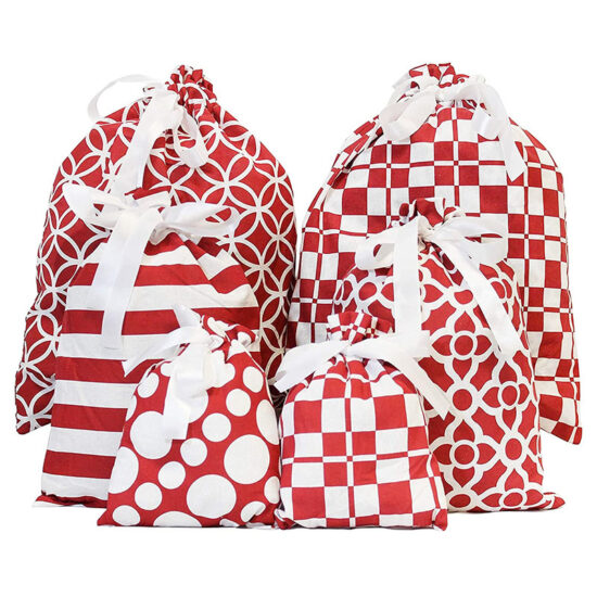 Red Christmas Cotton Drawstring Gift Bag