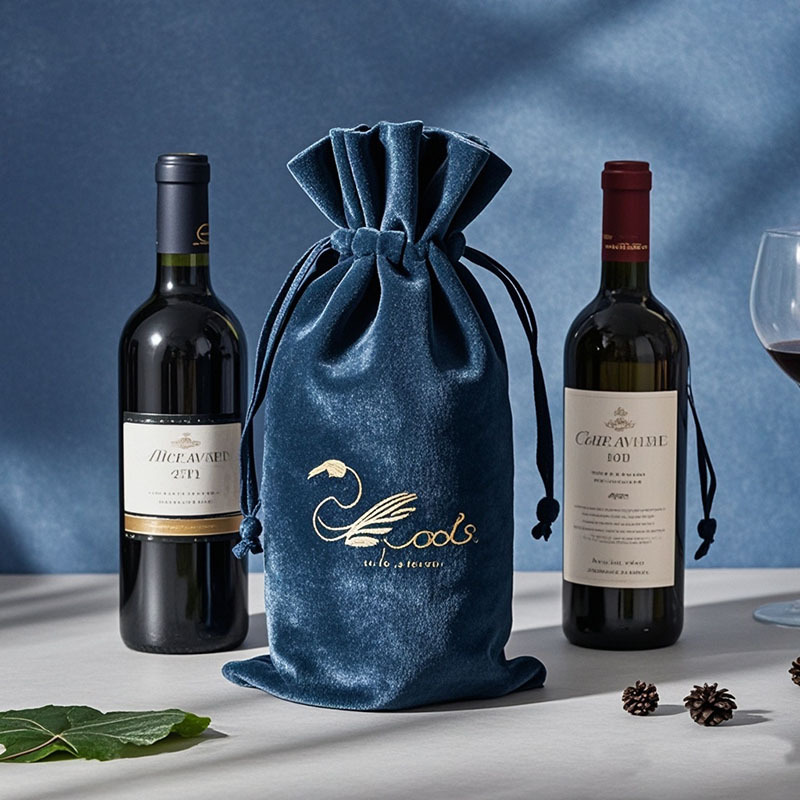 Christmas velvet drawstring wine bag with printed logo for tumbler gift