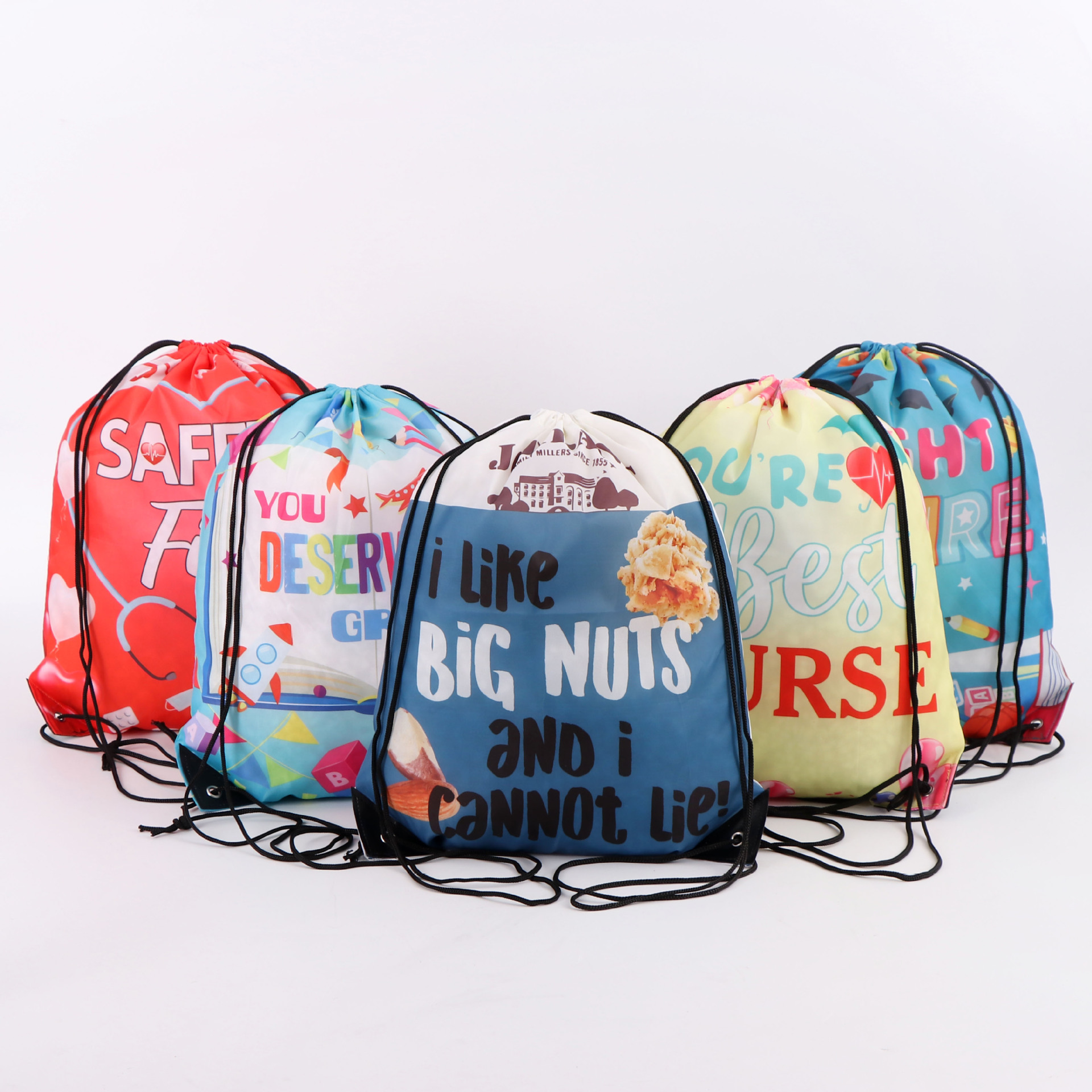 Colorful Printed Polyester Sports Drawstring Bag
