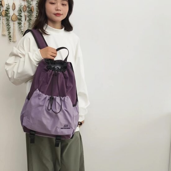 Colorblock drawstring backpack for travel, hiking, and outdoor sports
