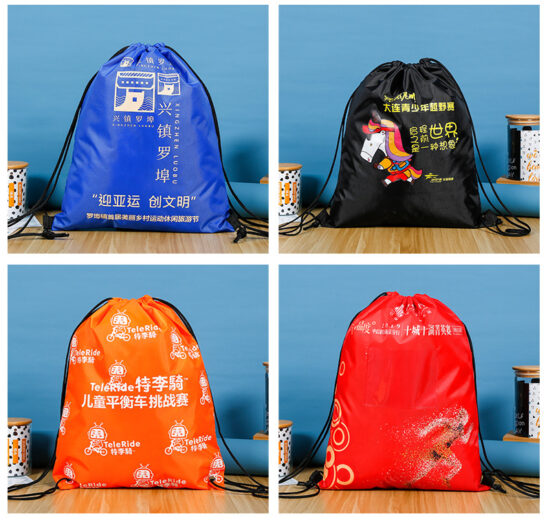  Colorful polyester drawstring bags with custom logo for wholesale