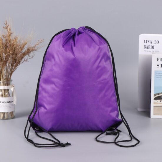 Colorful polyester drawstring storage bag for shoes, apparel, or marathon event kits