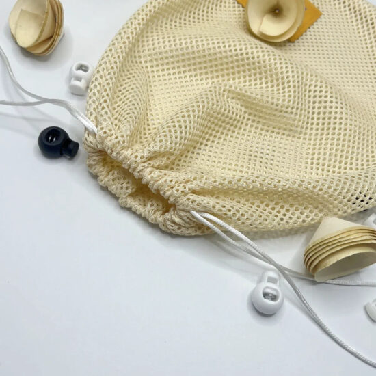 Cradle mesh drawstring storage bag made of polyester and nylon mesh
