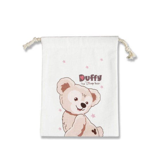 Thick canvas drawstring pouch with cartoon bear design