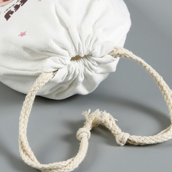 Thick canvas drawstring pouch with cartoon bear design