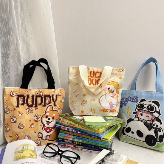 Canvas tote bag for kindergarten snacks and kids birthday return gifts