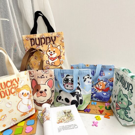 Canvas tote bag for kindergarten snacks and kids birthday return gifts