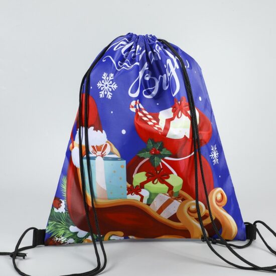  Christmas Cartoon Drawstring Backpack Bag – Custom Logo Polyester Pouch

