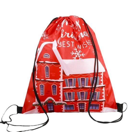  Christmas Cartoon Drawstring Backpack Bag – Custom Logo Polyester Pouch

