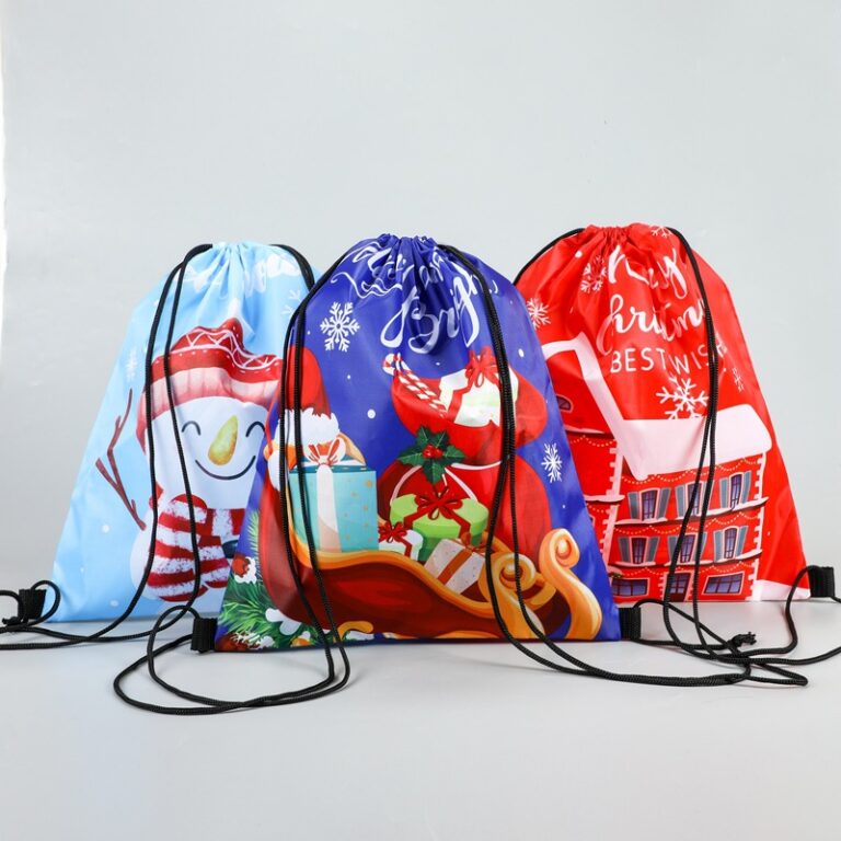Christmas Cartoon Drawstring Backpack Bag – Custom Logo Polyester Pouch