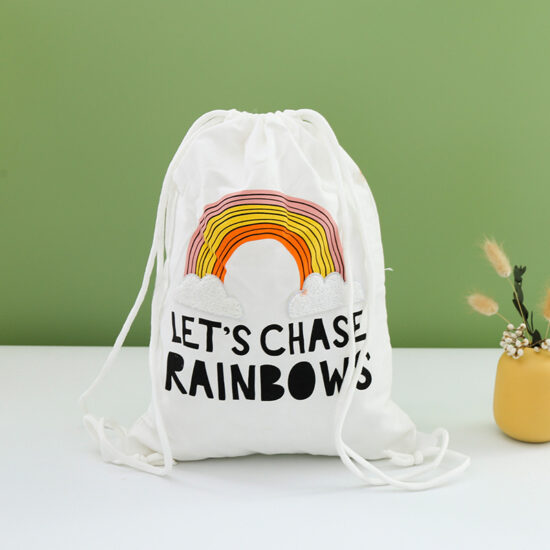  Cotton polyester blend drawstring bag with cute cartoon print