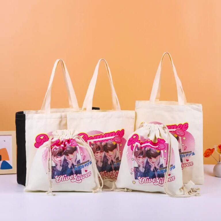 Custom canvas tote bag with shoulder straps for shopping and promotion