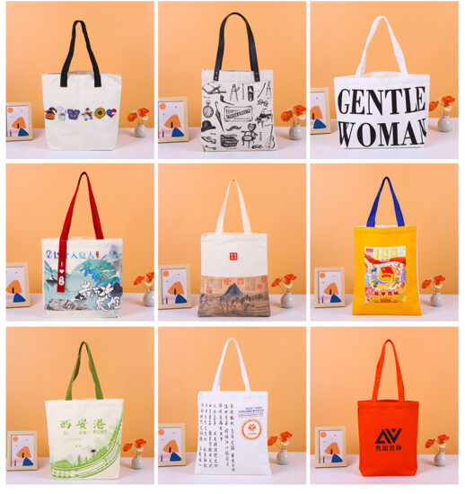 Custom canvas tote bag with shoulder straps for shopping and promotion