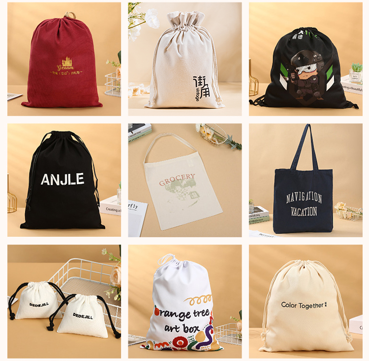 Custom Logo Cotton Drawstring Pouch for Jewelry Storage