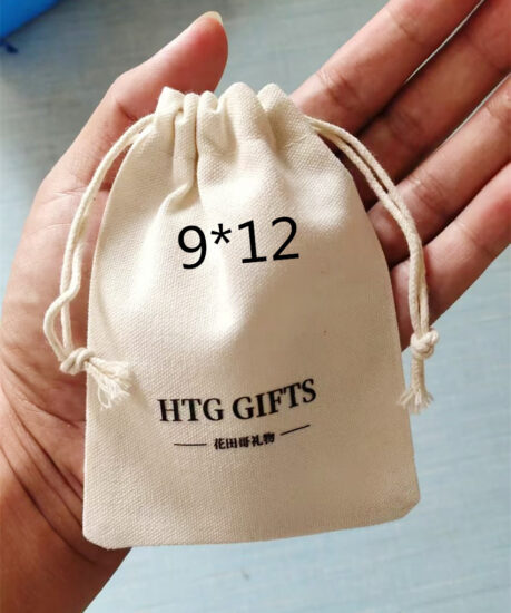 Small Cotton Drawstring Jewelry Pouch with Logo
