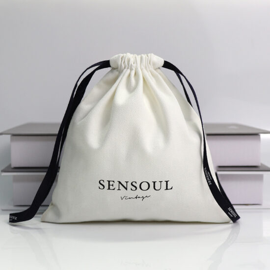 Custom linen cotton drawstring pouch for cosmetics and eco gift packaging

