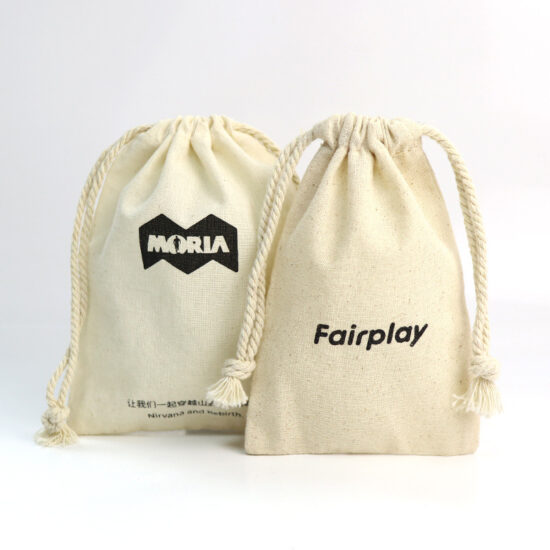 Custom linen cotton drawstring pouch for cosmetics and eco gift packaging

