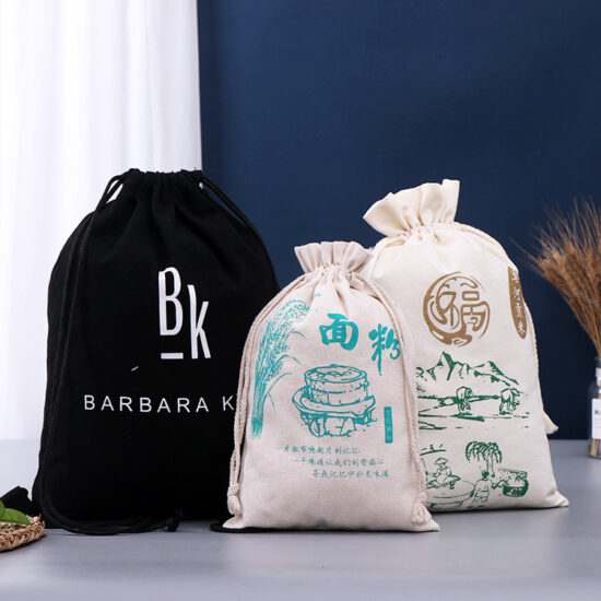 Cotton linen drawstring bag for rice, candy, and personalized packaging

