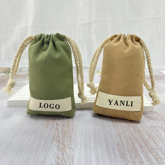 Canvas drawstring pouch for cosmetics, jewelry, or gift storage