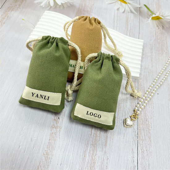 Canvas drawstring pouch for cosmetics, jewelry, or gift storage