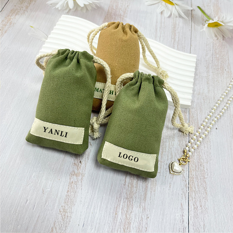 Canvas drawstring pouch for cosmetics, jewelry, or gift storage
