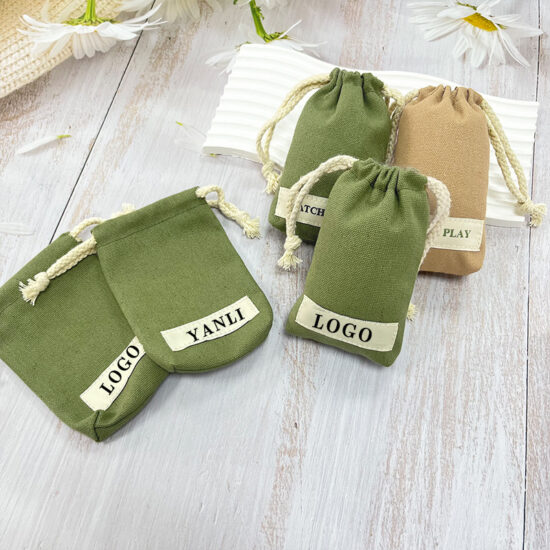 Canvas drawstring pouch for cosmetics, jewelry, or gift storage