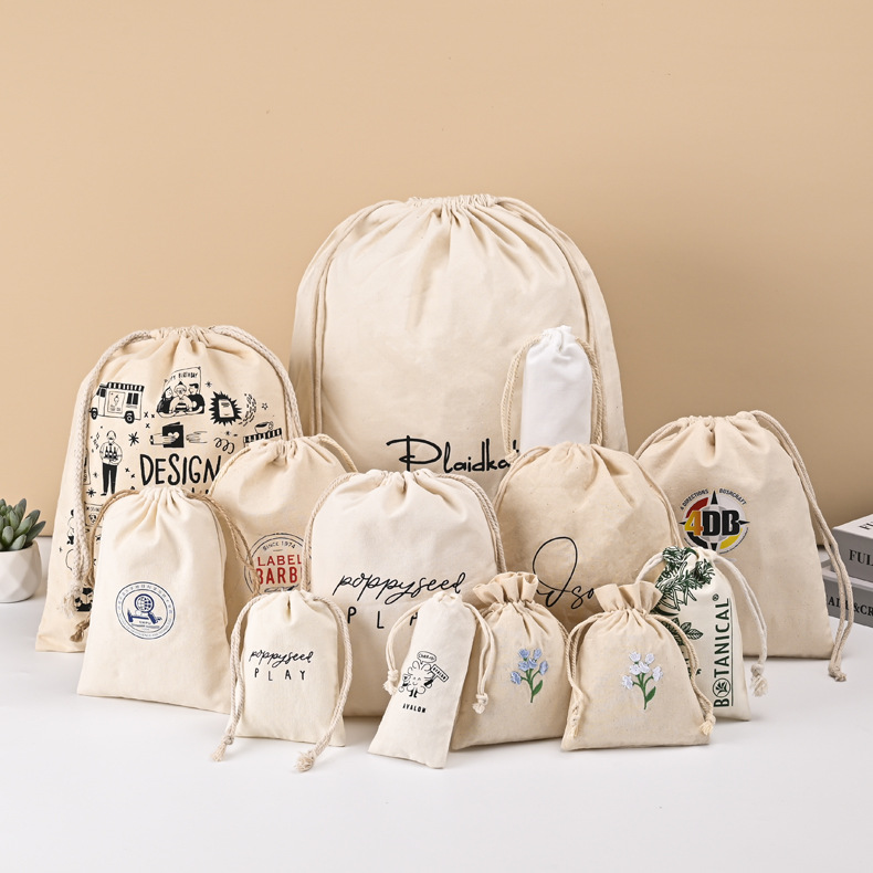 Custom Thick Canvas Bear Drawstring Pouch – Cotton Gift Bag for Phone